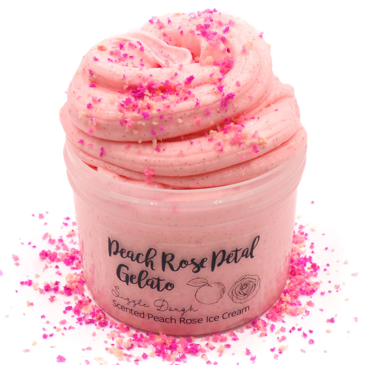 Peach Rose Petal Pink Sprinkles Soft Creamy Sizzly Butter Slime Fantasies Shop 8oz Front View