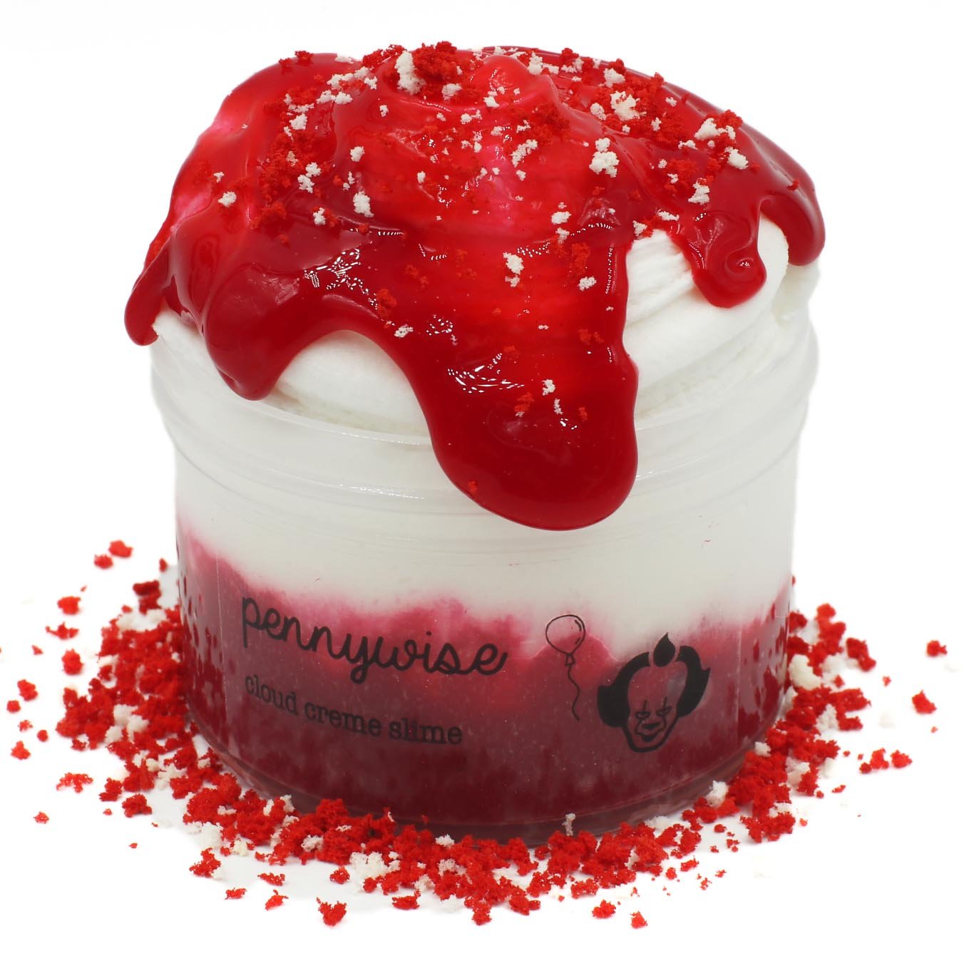 Pennywise Cherry Pie Red White Halloween Layered Spooky Creamy Clear Cloud Creme Butter Slime Fantasies Shop 7oz Front View