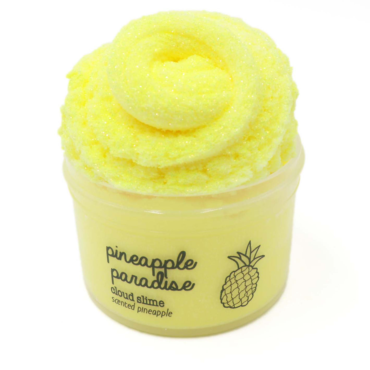 Pineapple Paradise Yellow Fruity Fruit Hawaii Summer Glitter Cloud Slime Fantasies Shop 7oz Front View