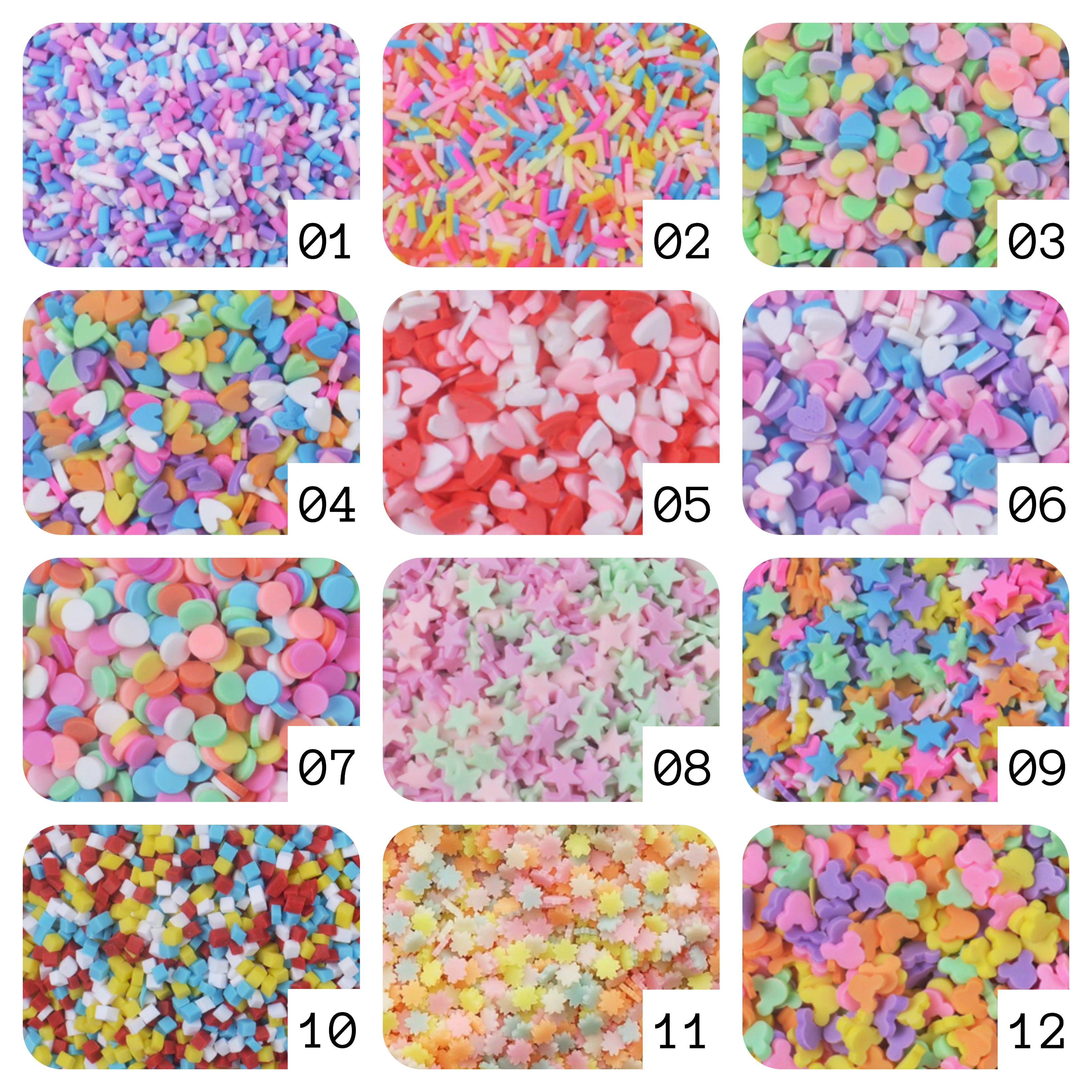 Rainbow Heart Sprinkles Mix Sprinkle Slime Polymer Clay Slice Slices F –  Crystal Bay Supplies