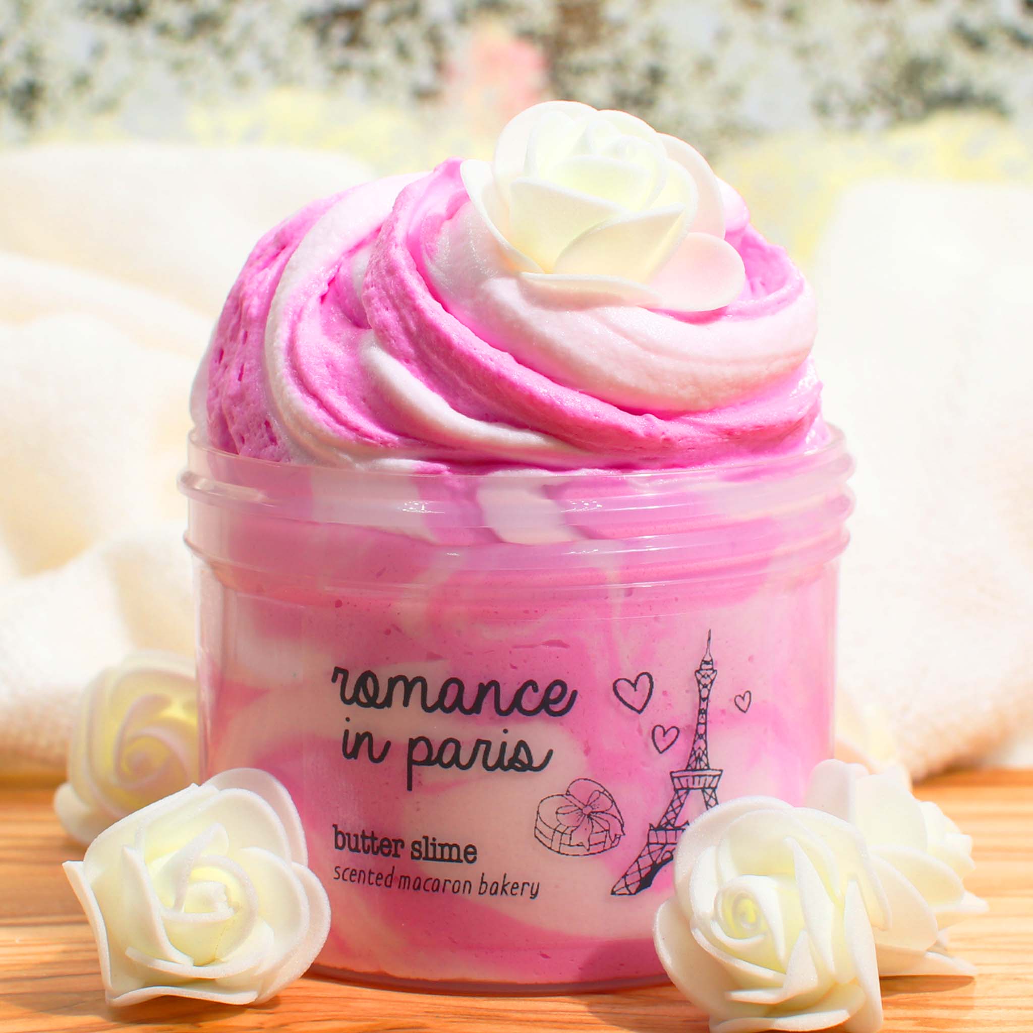 Romance In Paris Butter Macaron White Pink Scented Slime Fantasies Shop 9oz Front View