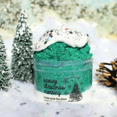 Snowy Christmas Morning Christmas Slime Gift For Kids Green White Tree Scented Clay Creamy Crunchy Butter Snow Fizz Slime Fantasies Shop 9oz Front View Decoration