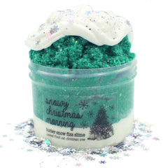Snowy Christmas Morning Christmas Slime Gift For Kids Green White Tree Scented Clay Creamy Crunchy Butter Snow Fizz Slime Fantasies Shop 9oz Front View