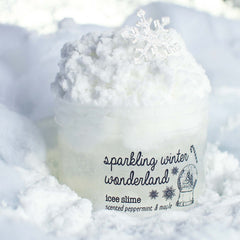 Sparkling Winter Wonderland Christmas Slime Gift For Kids White Peppermint Scented Cloud Clear Slime Fantasies Shop 9oz Front View Decoration SIDE
