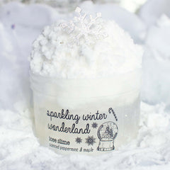 Sparkling Winter Wonderland Christmas Slime Gift For Kids White Peppermint Scented Cloud Clear Slime Fantasies Shop 9oz Front View Decoration