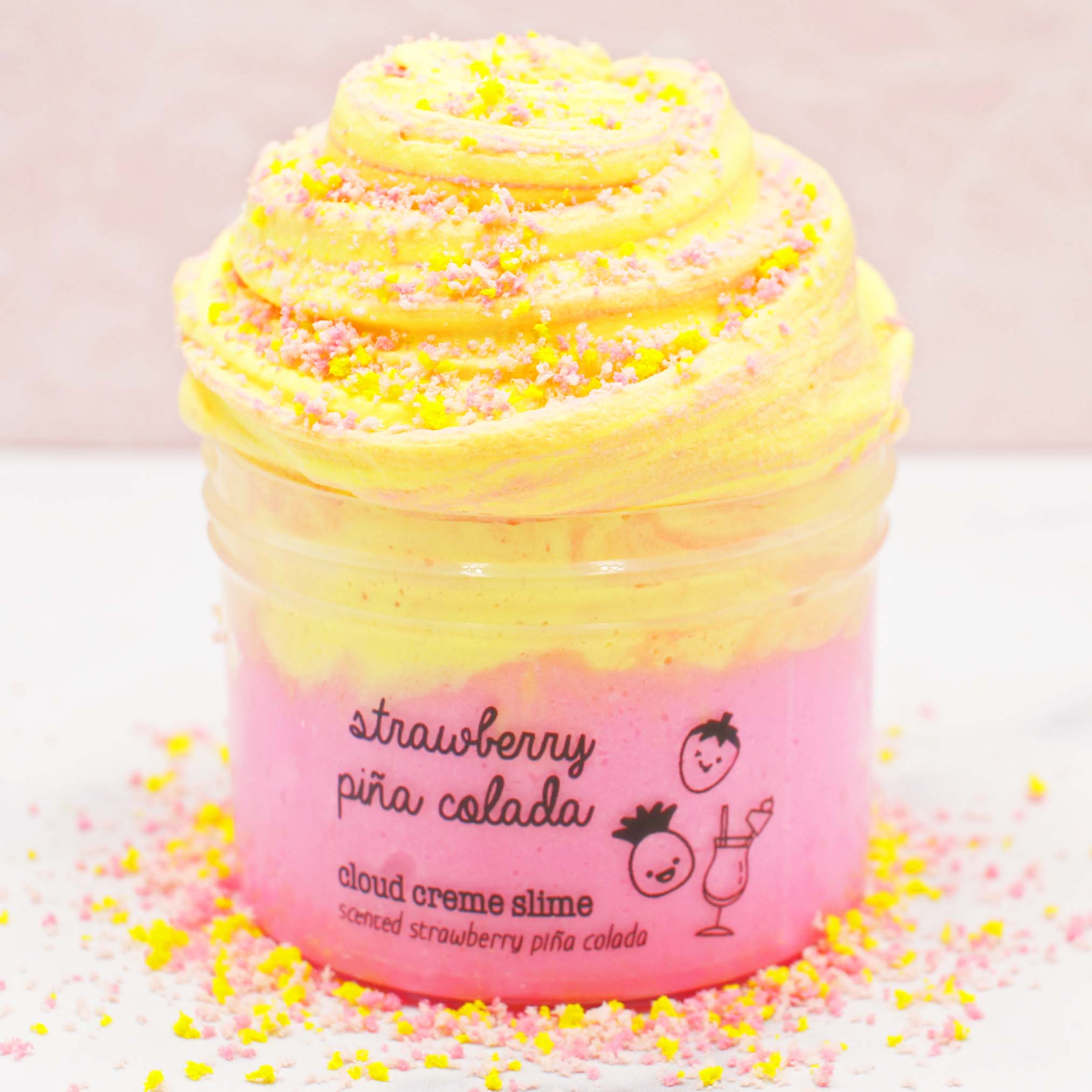 Strawberry Pina Colada Pink Yellow Cloud Creme Butter Slime Fantasies Shop 9oz