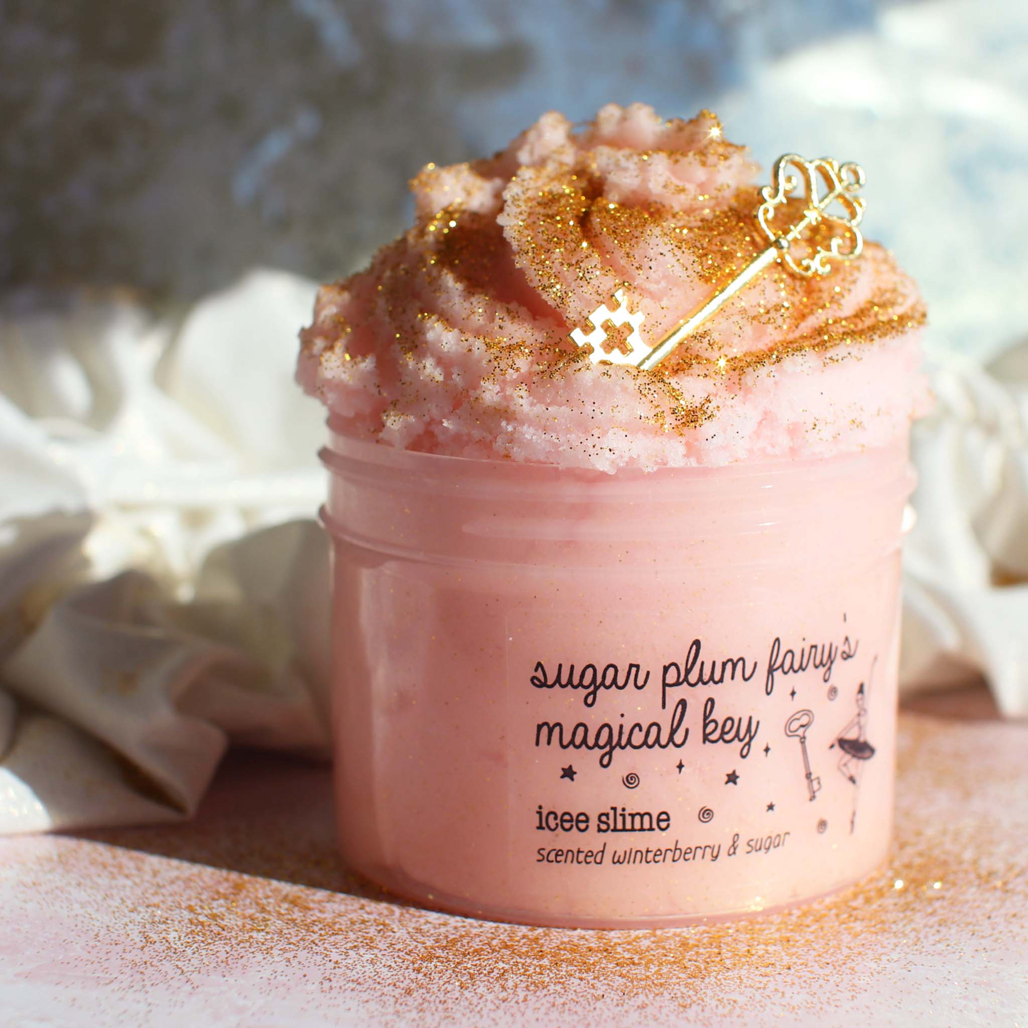 Sugar Plum Fairy Christmas Slime Gift For Kids Pastel Pink Berry Scented Cloud Snow Icee Slime Fantasies Shop 9oz Front View Decoration Side
