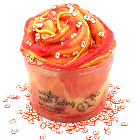 Sunday Apple Picking Fall Autumn Red Orange Yellow Sprinkles Icee Butter Cloud Creme Cream Slime Fantasies Shop 7oz Front View