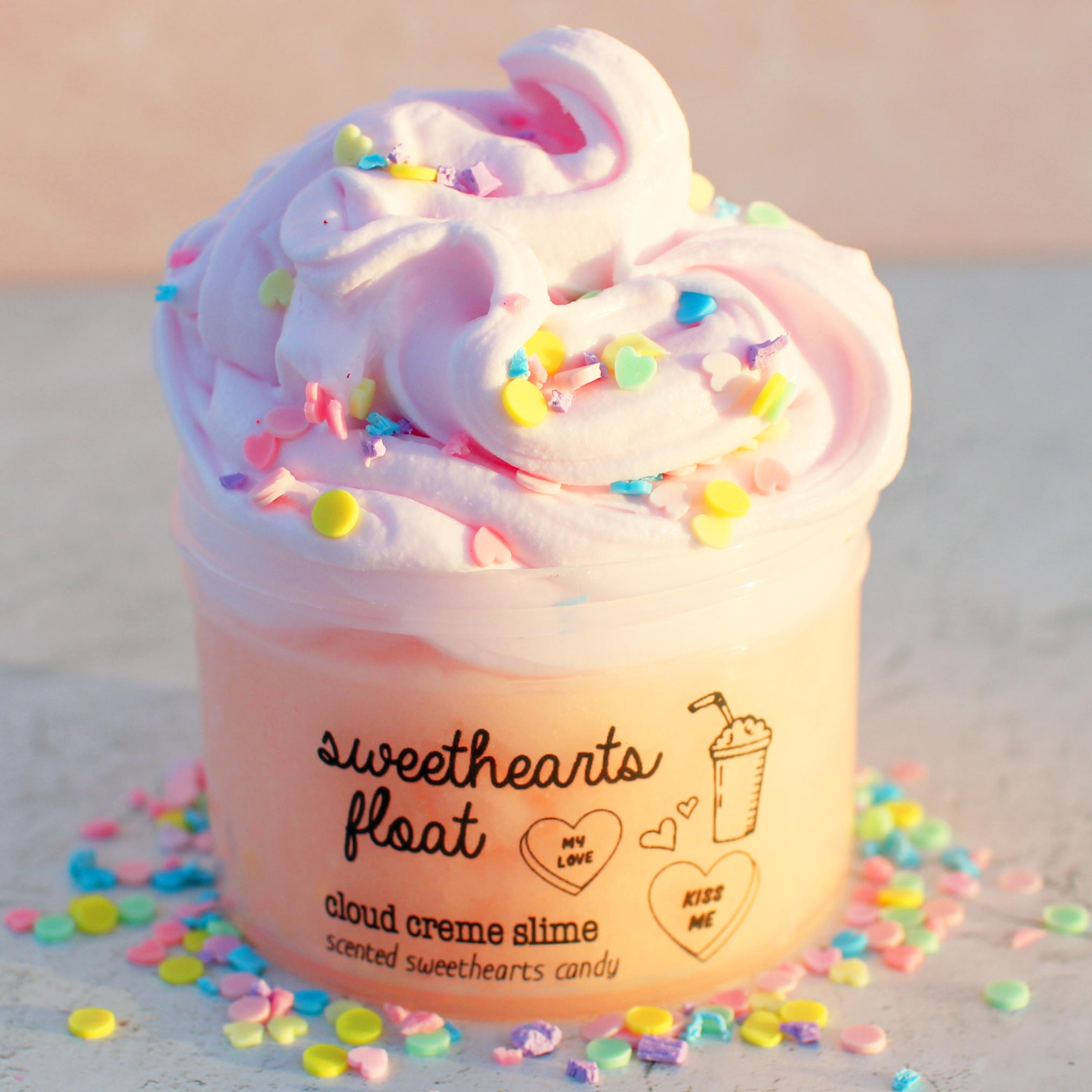    Sweethearts Float Conversation Heart Valentines Gift Pastel Pink Cute Scented Icee Butter Slime Fantasies Shop 9oz Front View