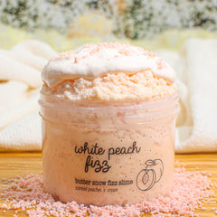 White Peach Fizz Butter Snow Pastel Pink Sprinkles Scented Slime Fantasies Shop 9oz Front View