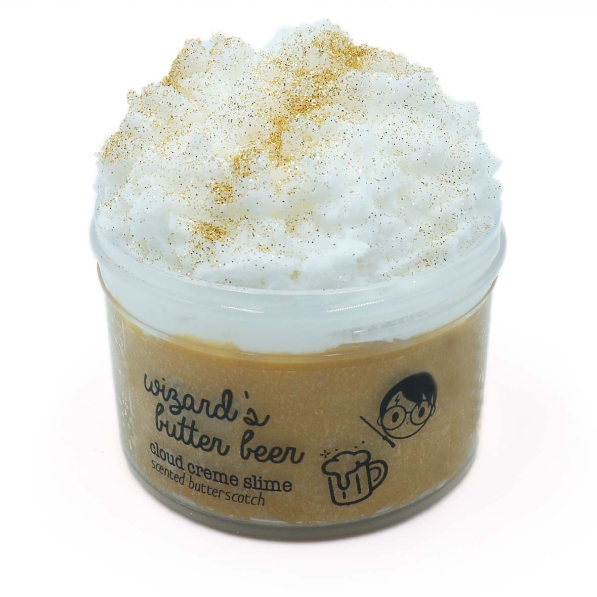 Wizards Harry Potter Butter Beer Brown Glitter Layered Cloud Creme Cream Slime Fantasies Shop 7oz Front View