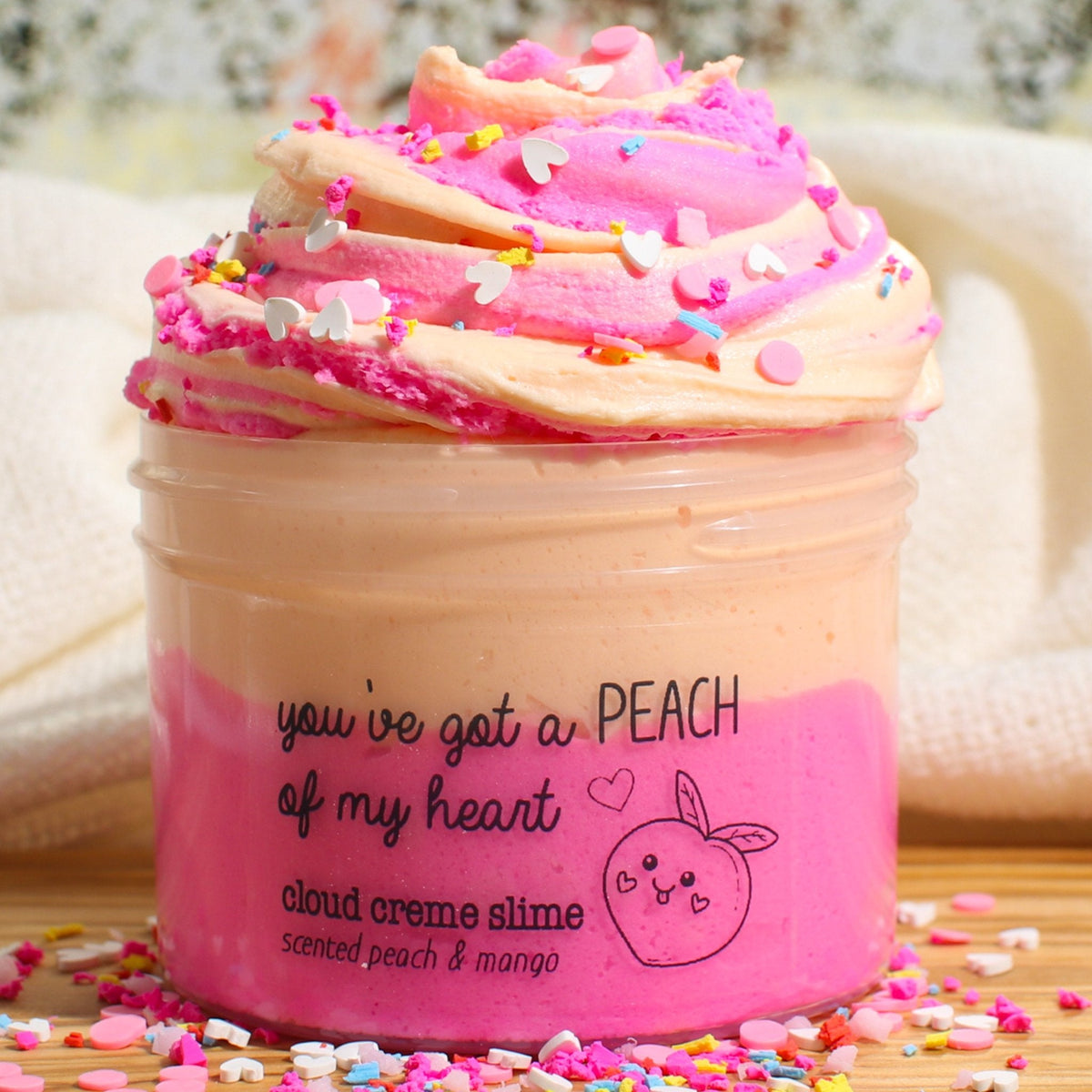 You Got A Peach Of My Heart Cloud Creme Pink Orange Sprinkles Butter Slime Fantasies Shop 9oz Front View