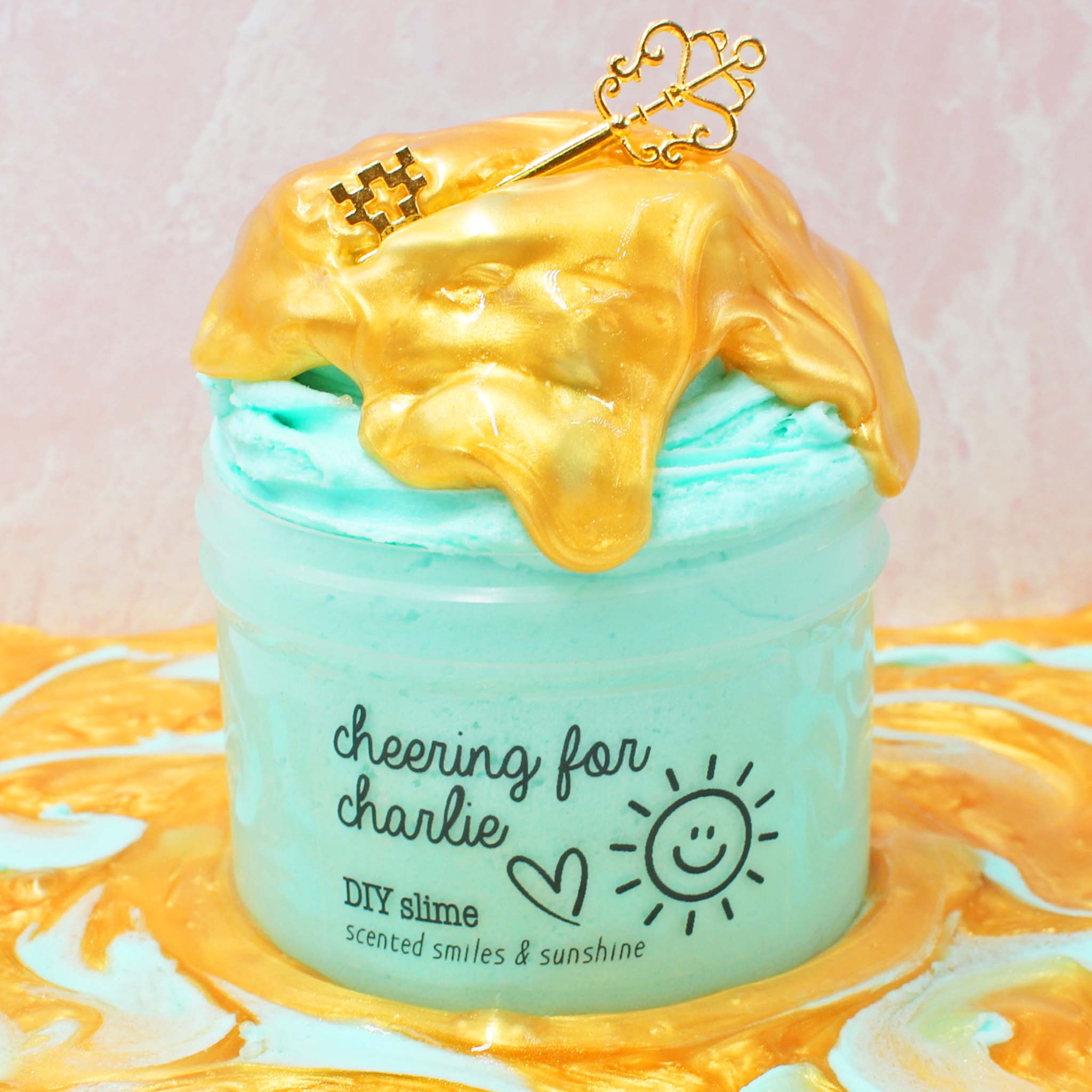 Cheering For Charlie Charity Gold Teal DIY Slime Fantasies Shop 9oz Front View