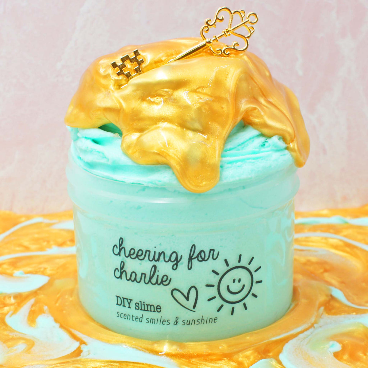 Cheering For Charlie Charity Gold Teal DIY Slime Fantasies Shop 9oz Front View