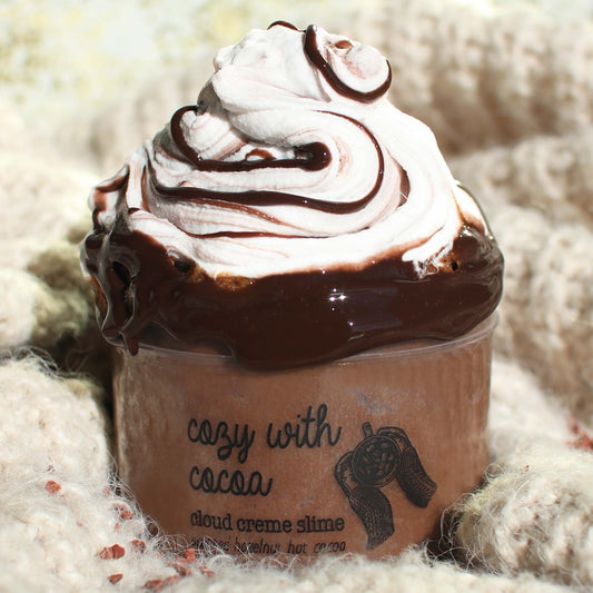 Cozy With Cocoa Christmas Slime Gift For Kids Brown White Scented Clay Cloud Creme DIY Butter Slime Fantasies Shop 9oz Front View Decoration