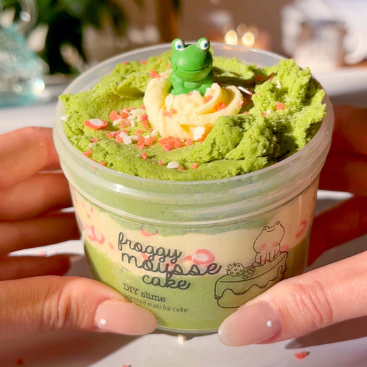 Froggy Mousse Cake Cute Kawaii Matcha DIY Slime Fantasies Shop 9oz Front View Hands