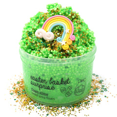 Easter Basket Surprise Green Spring Flower Floral Glitter Rainbow Charm Crunchy Floam Slime Fantasies Shop 7oz Front View White Background