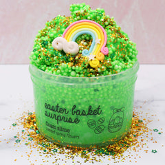 Easter Basket Surprise Green Spring Flower Floral Glitter Rainbow Charm Crunchy Floam Slime Fantasies Shop 7oz Front View Color Background