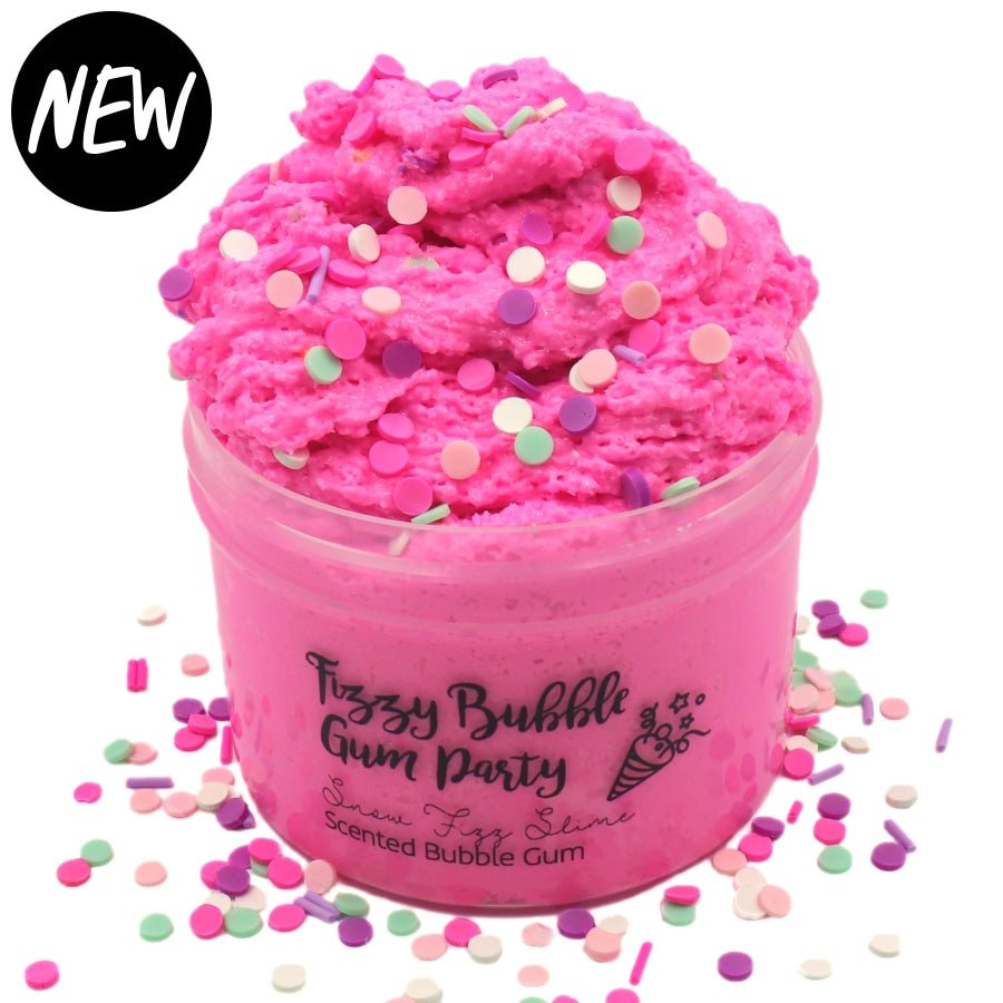Fizzy Bubble Gum Party Snow Fizz Crunchy Neon Pink Slime Fantasies Shop 8oz Front View