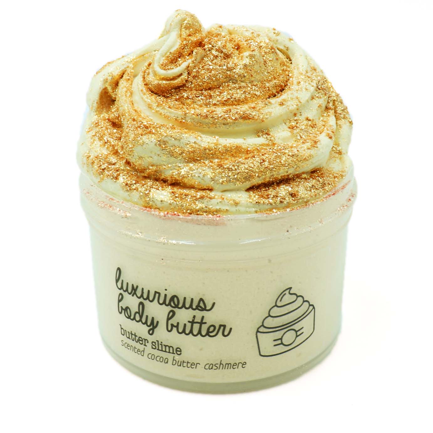 Luxurious Body Butter Gold Glitter Creamy Soft Stretchy Butter Adult Slime Fantasies 7oz Front View
