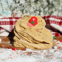 Mrs Claus Cookie Dough Christmas Slime Gift For Kids Brown Cinnamon Bakery Scented Clay Creamy Cloud Cream Butter Snow Slime Fantasies Shop 9oz Front View Decoration Swirl Layered