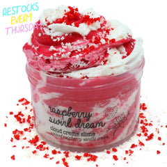 Raspberry Swirl Dream Red White Fruity Layered Swirled Sprinkles Summer Cloud Creme Cream Slime Fantasies 7oz Front View