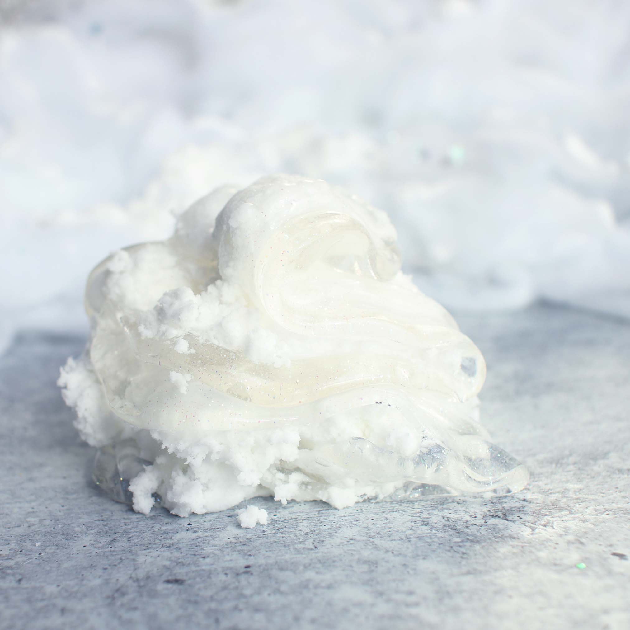 Sparkling Winter Wonderland Christmas Slime Gift For Kids White Peppermint Scented Cloud Clear Slime Fantasies Shop 9oz Front View Decoration Swirl Layered
