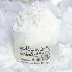 Sparkling Winter Wonderland Christmas Slime Gift For Kids White Peppermint Scented Cloud Clear Slime Fantasies Shop 9oz Front View Decoration