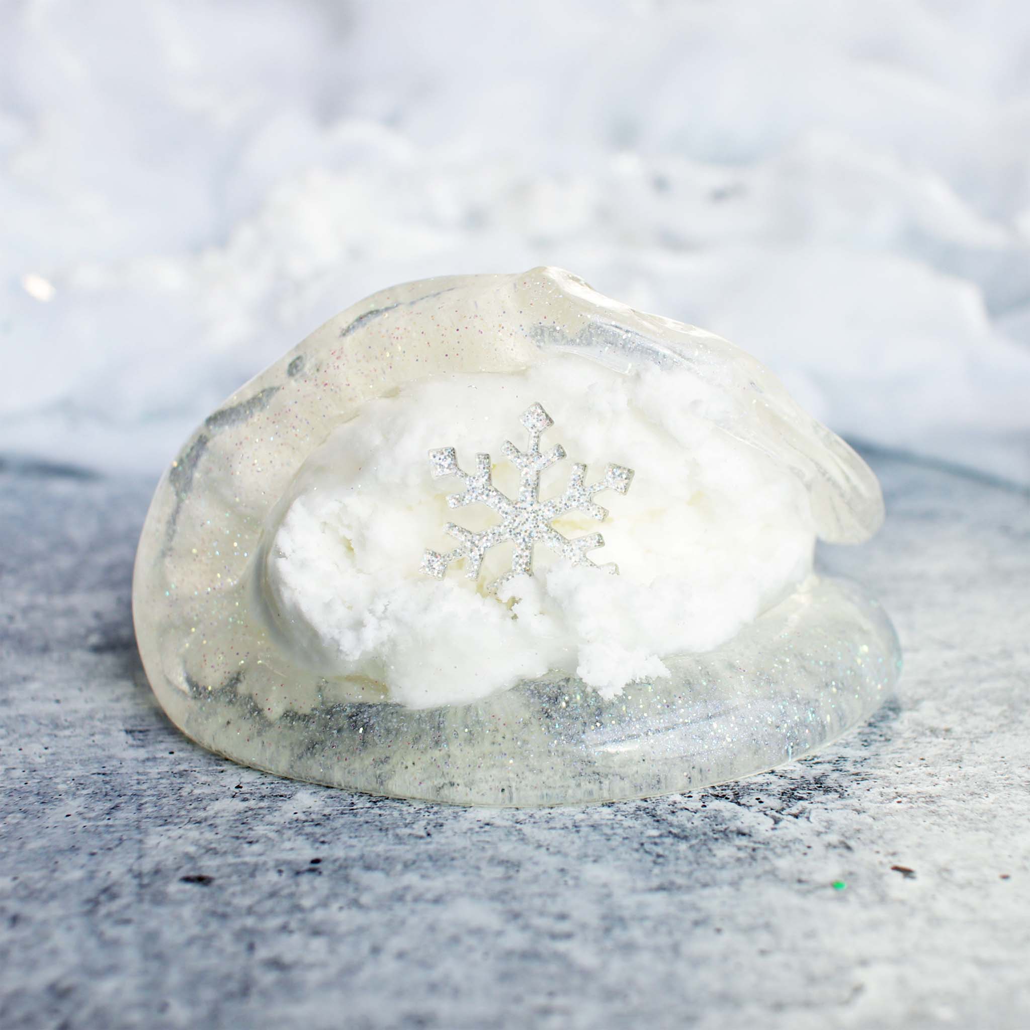 Sparkling Winter Wonderland Christmas Slime Gift For Kids White Peppermint Scented Cloud Clear Slime Fantasies Shop 9oz Front View Decoration Swirl Layered