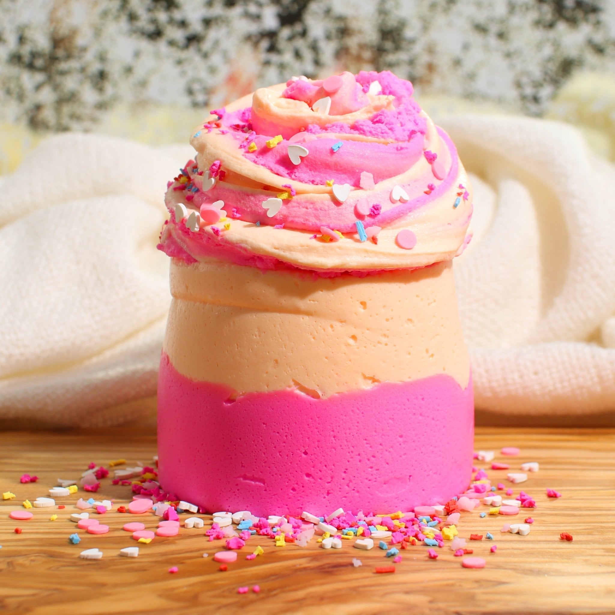 You Got A Peach Of My Heart Cloud Creme Pink Orange Sprinkles Butter Slime Fantasies Shop 9oz Front View Unboxed